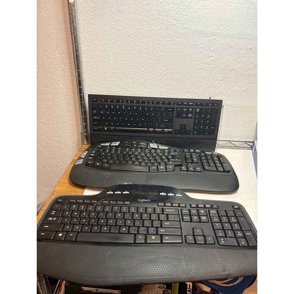 Lot of 3 Logitech Ergonomic & Desktop Keyboards - Wave & Standard - Untested